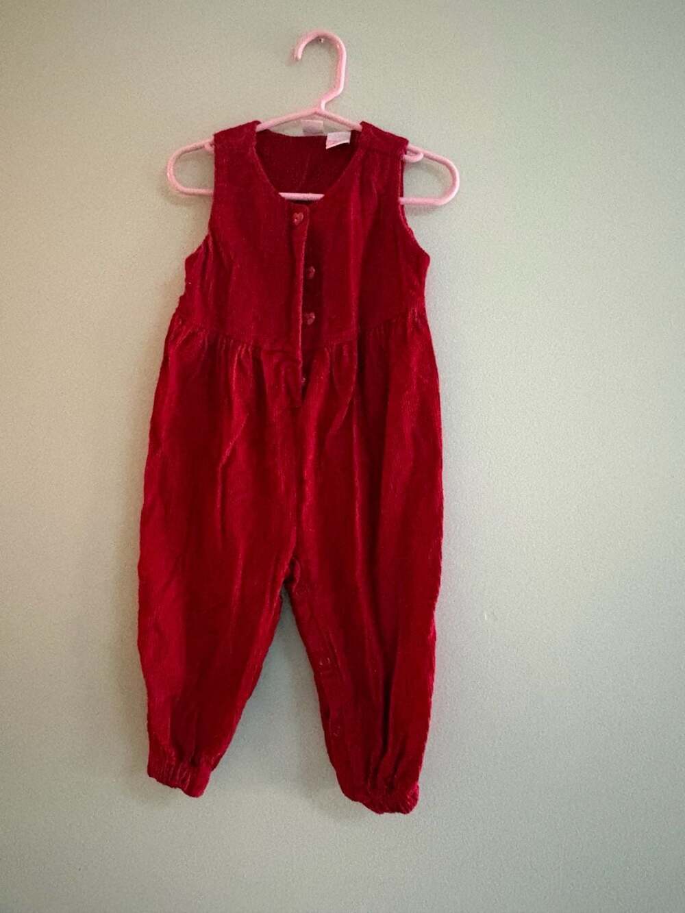 Petite Club Vintage Red Corduroy Sleeveless Romper Jumpsuit 24M
